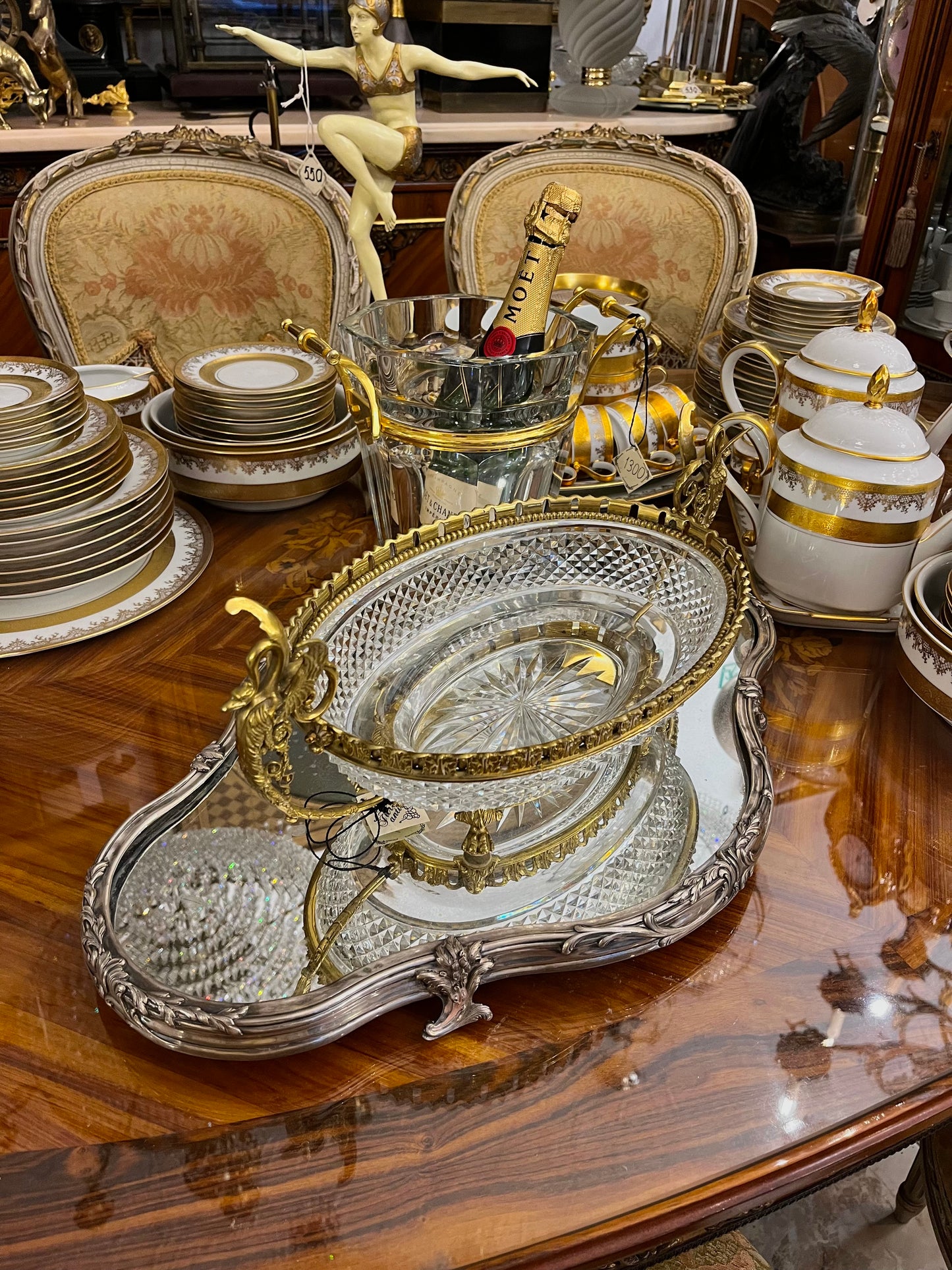 Prancūziškas krištolo indas su bronzos dekoru