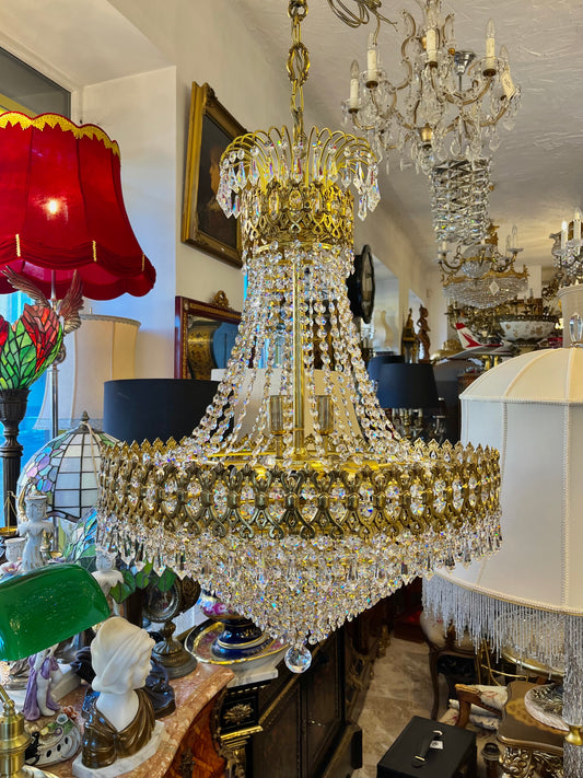 Žalvarinis sietynas su smulkiu krištolu