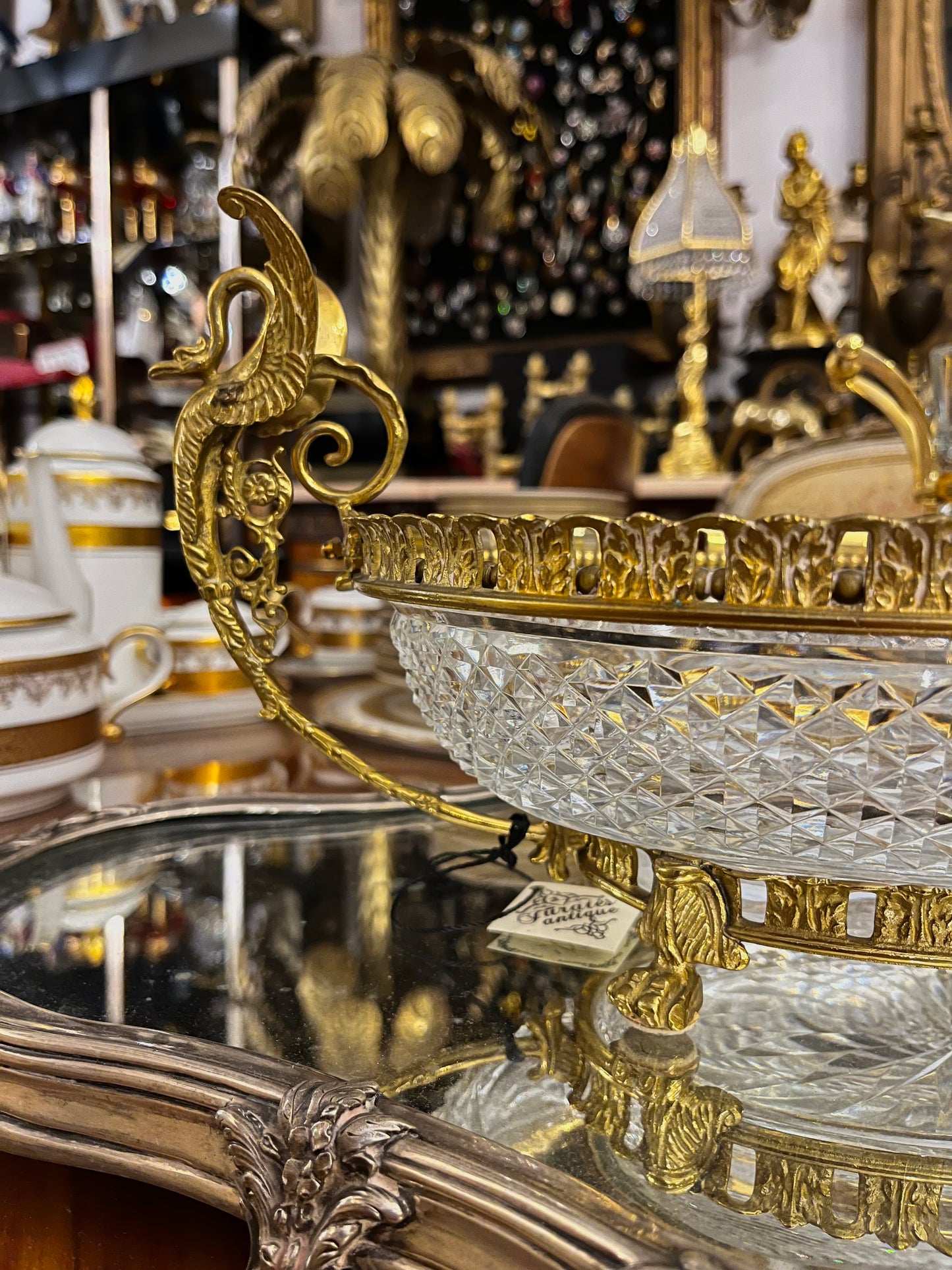 Prancūziškas krištolo indas su bronzos dekoru