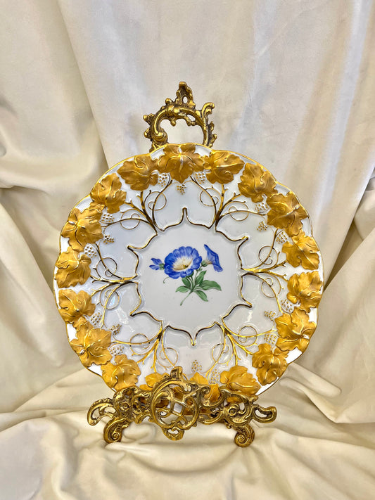 Auksuota Meissen lėkštė su gėlių dekoru