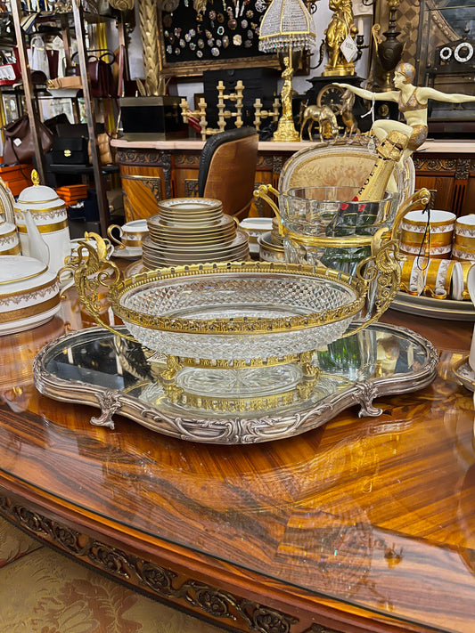 Prancūziškas krištolo indas su bronzos dekoru