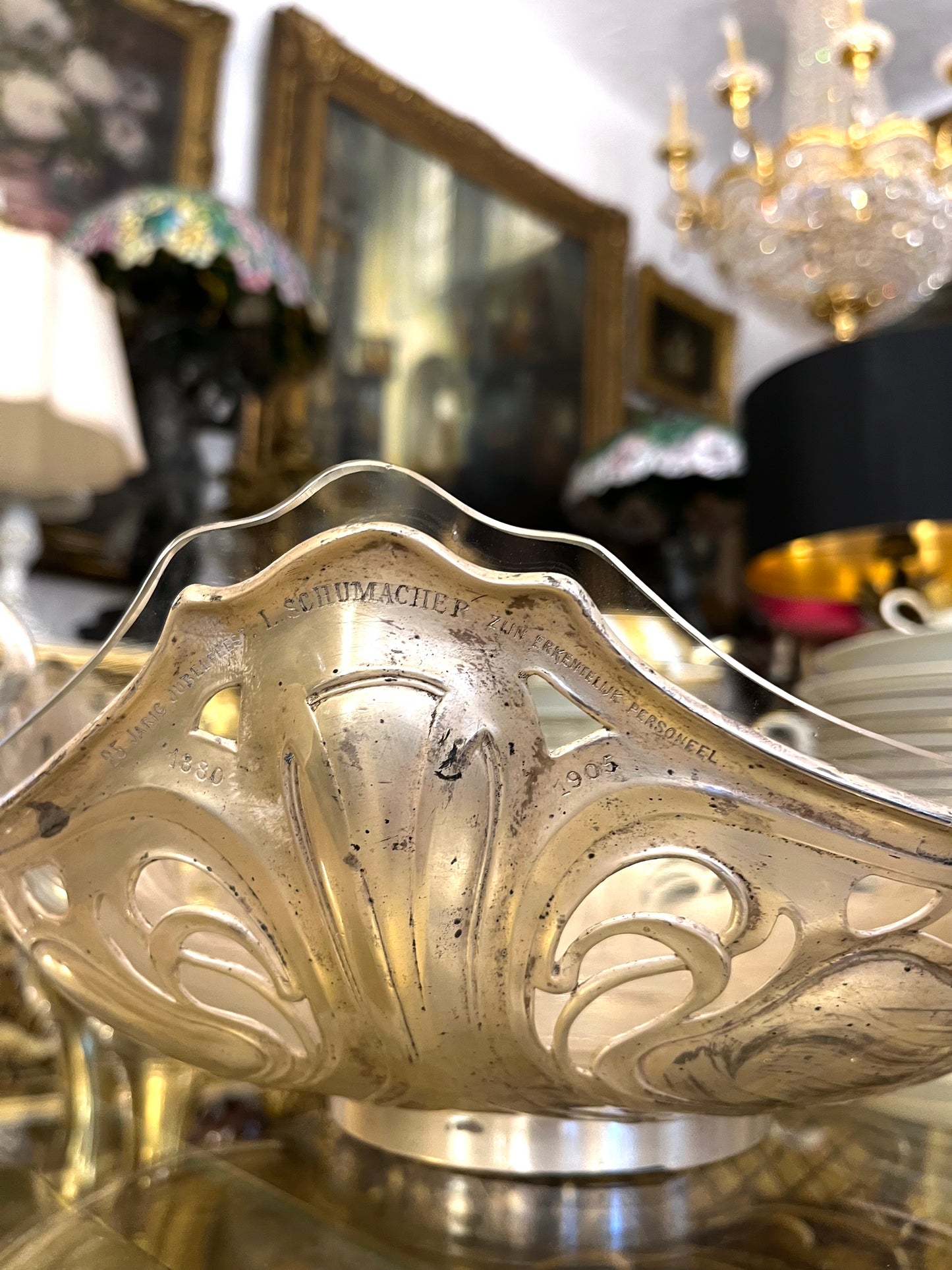 Sidabruotas Art Nouveau stiliaus indas